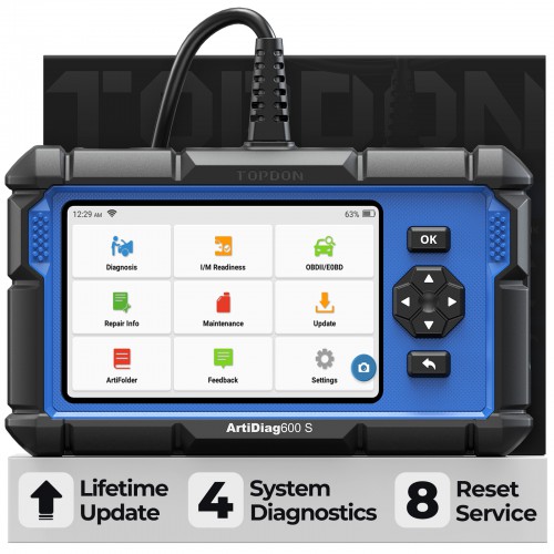 TOPDON Artidiag 600S Mid-level Diagnostic Scanner Support Oil,Brake,SAS,BMS,ABS Bleeding, ETS, DPF and TPMS LifeTime Free Update