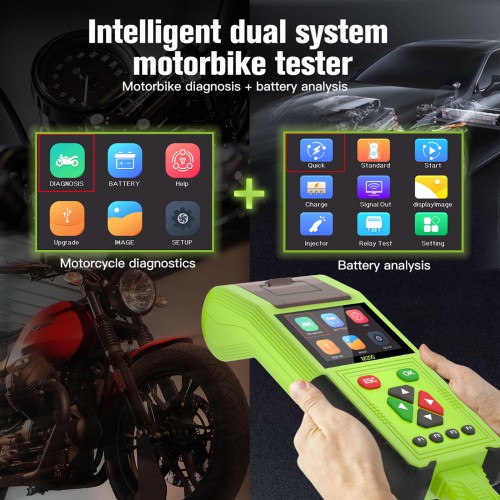 JDiag M200 Handheld Motorcycle Diagnostic Tool, Dual System Motorcycle Tester + Professional Battery Tester Full Version