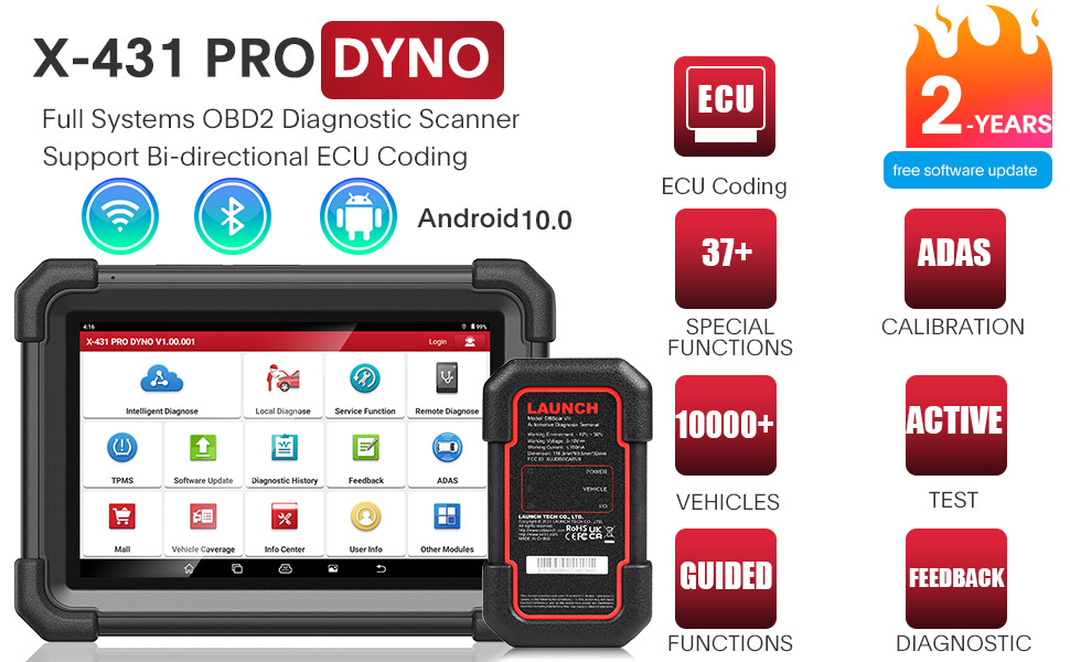 LAUNCH X431 Pro Dyno 2024 all-in-one OBD2 Scanner, ECU Coding  Bi-directional Control 37+ Services Full System Diagnostic scan tool for  all cars, CANFD